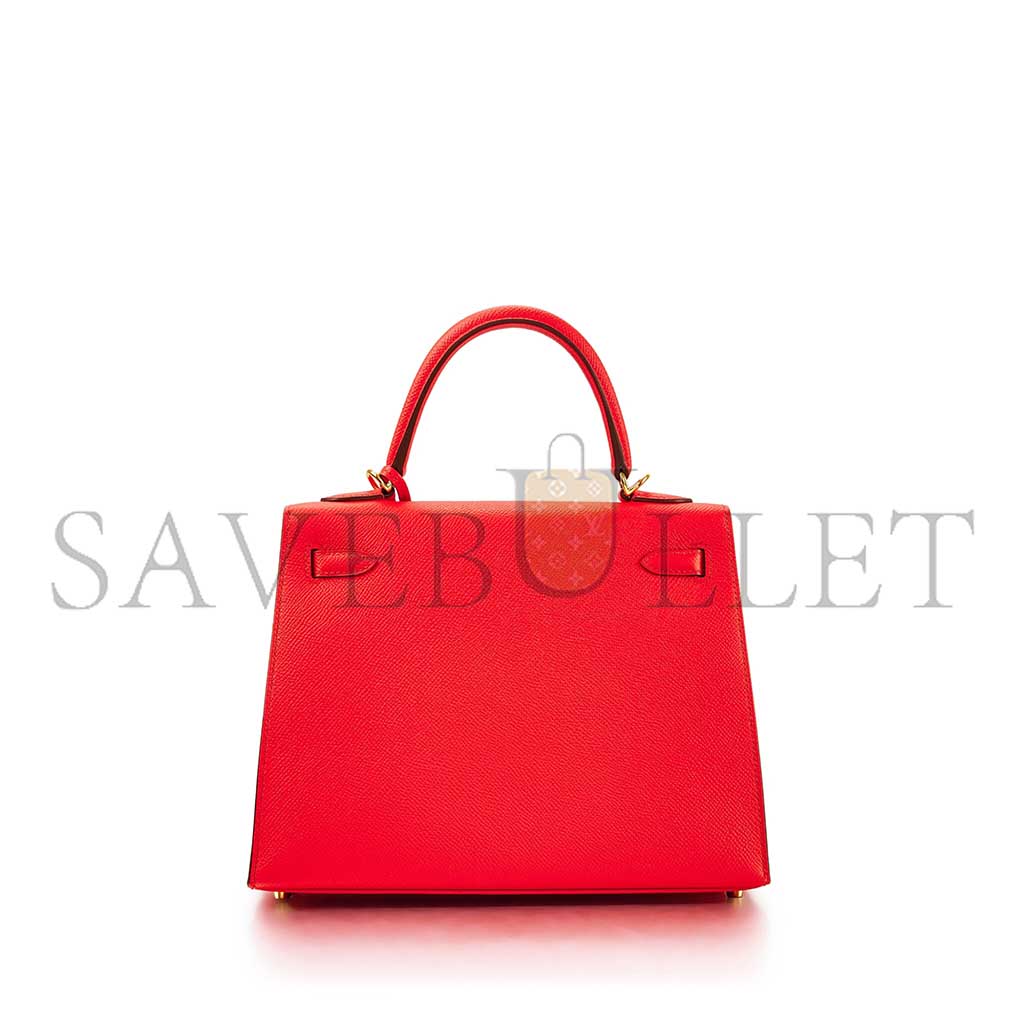 HERMÈS ROUGE DE COEUR EPSOM KELLY 25 SELLIER GOLD HARDWARE (25*17*7cm)